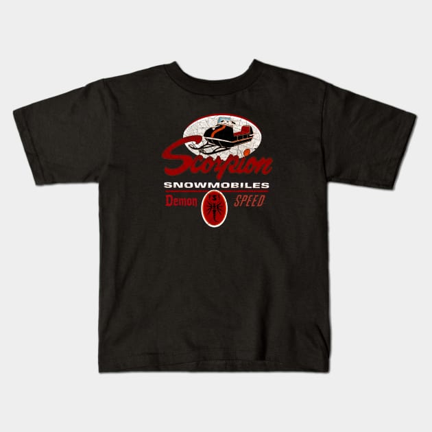 Scorpion Vintage Snowmobiles USA Kids T-Shirt by Midcenturydave